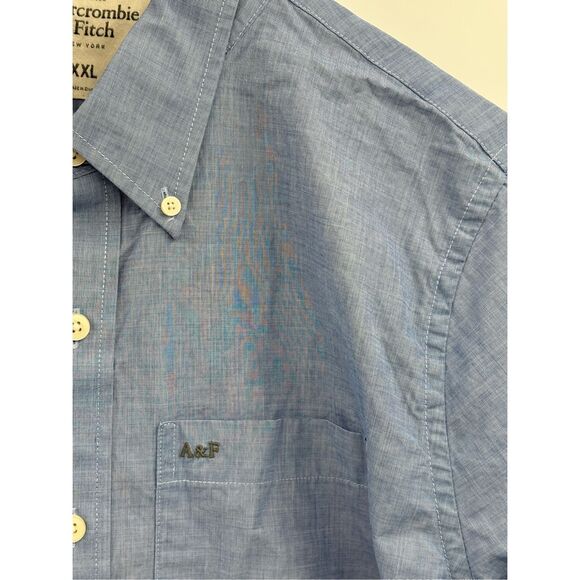 Abercrombie & Fitch Button Down Shirt Muscle Men XXL Blue Long Sleeve - Picture 4 of 10